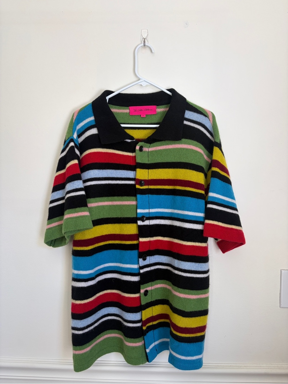 The Elder Statesman Multicolor Striped Polo Cardigan with Black Collar